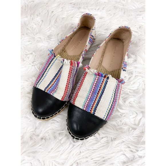 Loeffler Randall espadrille Multi Color Strip Knit Leather Slip On Flats 7 Boho - Picture 1 of 5
